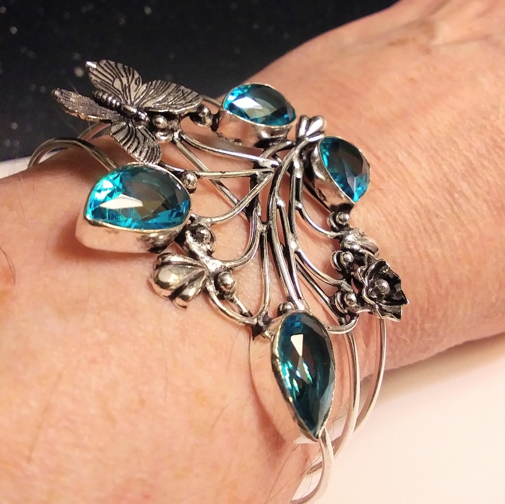 Blue Topaz 925 Sterling Silver Cuff Bracelet